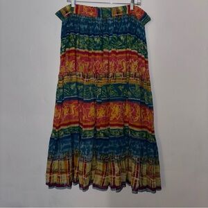 Phool Vintage Rainbow Broomstick Crinkle Maxi Skirt Flowy Hippie Large